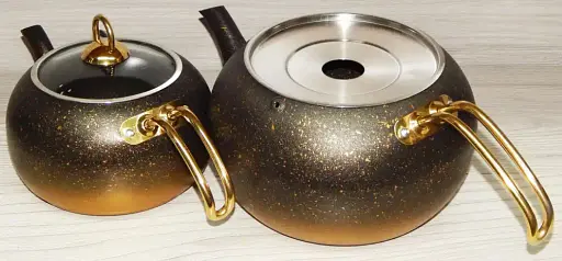 Чайник  для плити двоярусний O.M.S. Collection 8210-L 1.6 л та 3 л 4 предмети чорно-золотий - фото 2
