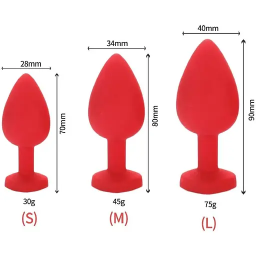 Комплект силіконових анальних пробок із кристалом SKN-KSIL-06 (розмір S, M, L), Червоний - фото 6