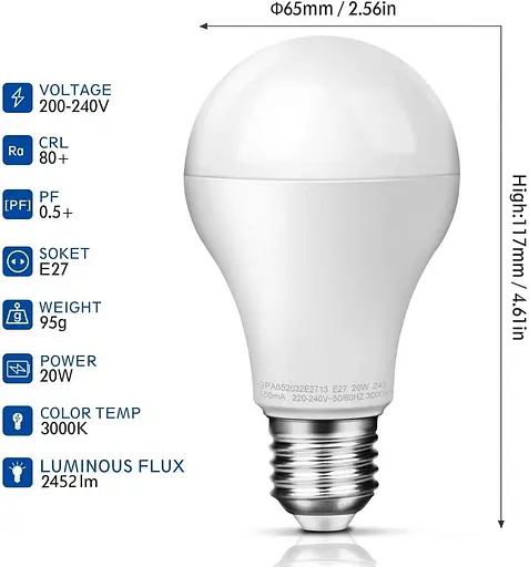 Светодиодная лампа Repsn E27, винтовое освещение Эдисона A65, 20 Вт (эквивалент лампы накаливания 150 Вт), 24 - фото 2
