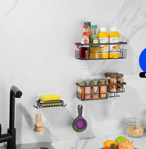 Полка для душа Kegii самоклеящаяся для хранения с держателем для мыла и бритвы - фото 2