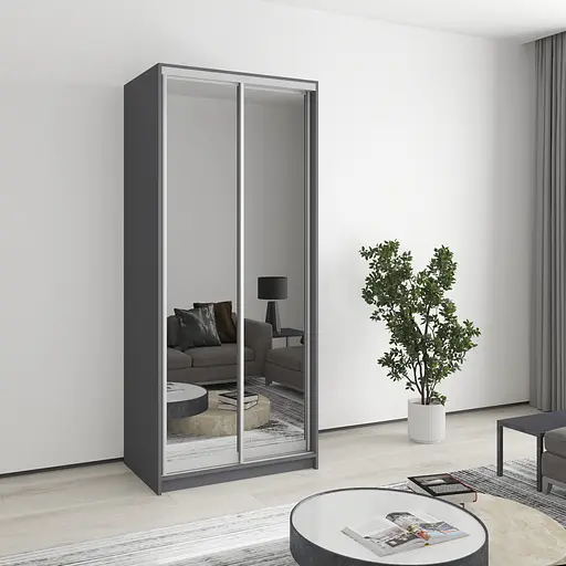 Шафа-купе дводверна MebelStar Стандарт AL 2 Дзеркала 90x60x210 см Антрацит (MBS-2521)