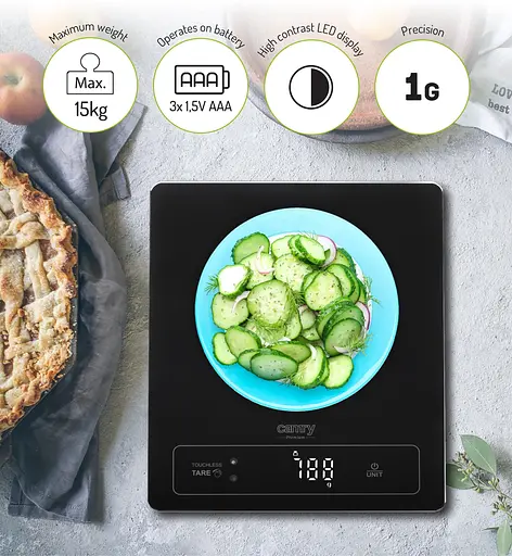 Ваги кухонні Camry CR 3175 black електронні/ 15кг/ г; мл, унція/ USB type C/ автовимкнення/ скло - фото 8