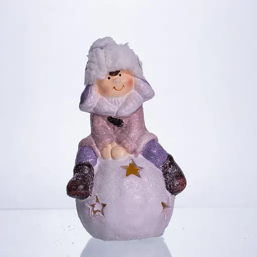 Новорічна фігурка з підсвіткою Дівчинка на сніговій кулі з фарфору 8×7×16 см Yiwu CR-5-8