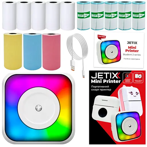 Bluetooth термопринтер JETIX Mini Printer Student 2 | Портативний принтер нічник із набором термопаперу в комплекті