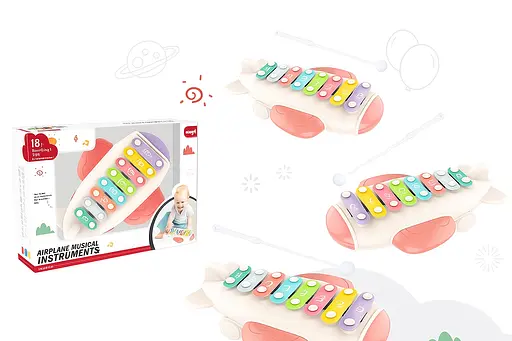 Игрушечный ксилофон 668-156-1 «Самолёт» - с ударными палочками, в подарочной коробке,розовый - фото 2