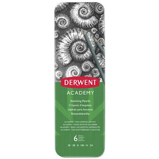 Набор графитных карандашей Academy 6 шт металлическая коробка Derwent - фото 1