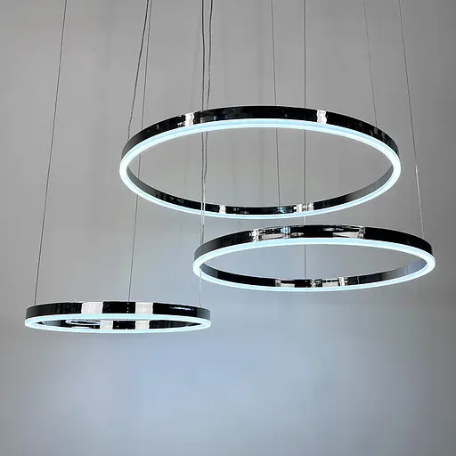 Світлодіодна люстра на три кільця 60+50+40 см у хромованому каркасі | Line F | Арт. MJ73-600+500+400 CH - фото 6