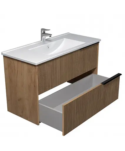 Тумба Мойдодир Grace 100-A з умивальником Su-100 дуб підсмажений - фото 3