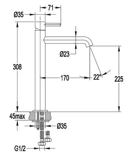 Змішувач для умивальника Omnires Y chrome високий Y1212CR Хром - фото 2