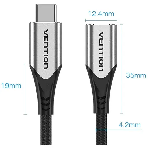 Кабель подовжувач Vention Thunderbolt 3 — USB 3.1 Type-C M-F (60W 20V 3A) 4K 60HZ 1 метр - фото 3