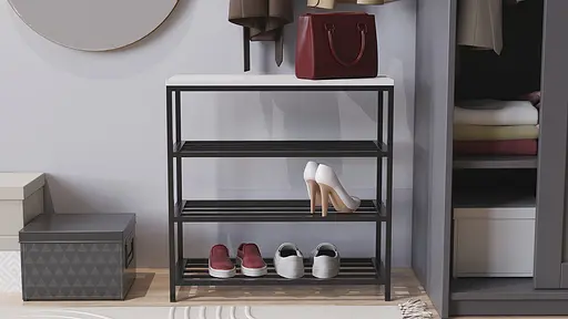 Полиця для взуття Слайм 3 Ferrum-decor 635x630x260 Чорний метал ДСП Білий 16 мм (FRD-105156) - фото 4