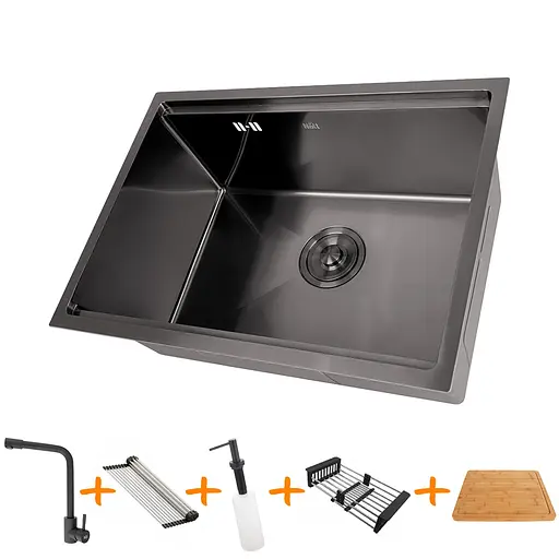 Комплект чорної мийки та змішувач з нержавіючої сталі NB-5742, Чорний - фото 1