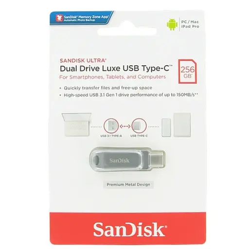 Флеш-накопитель SanDisk USB 3. 1 Ultra Dual Luxe Type-C 256Gb (150 Mb/s) - фото 2