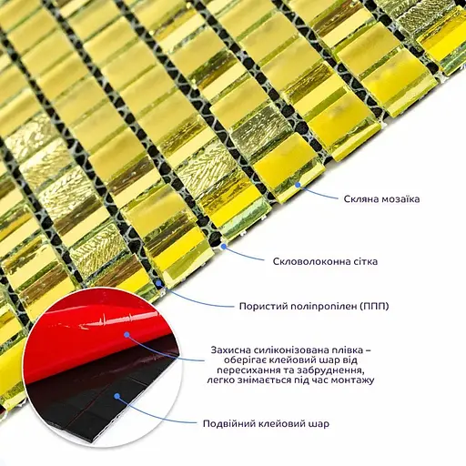 Мозаїка дзеркальна Wall Sticker 298х298х4.5ммм Золото SW-00002372 - фото 3