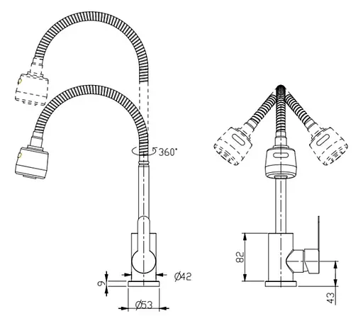 Змішувач для кухні Brinex Pure 015F41 з гнучким виливом Nickel BRIPUR015F41NKL - фото 5