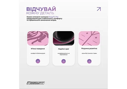 Коврик для йоги профессиональный EasyFit Pro каучук, 184 x 68 см, 5 мм розовый (EF-1925-Р) - фото 4