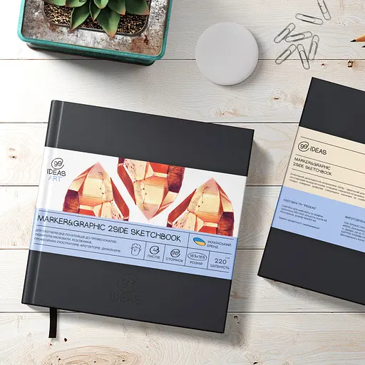 Скетчбук для маркерів PU 163*163 мм, 48 аркушів, 220 г/м2, чорна обкладинка, 99IDEA9-SBDS16X16BL - фото 3