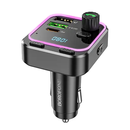 АЗП з FM-модулятором BOROFONE BC53 Highway PD20W+QC3.0 car BT FM transmitter 18W Black - фото 3