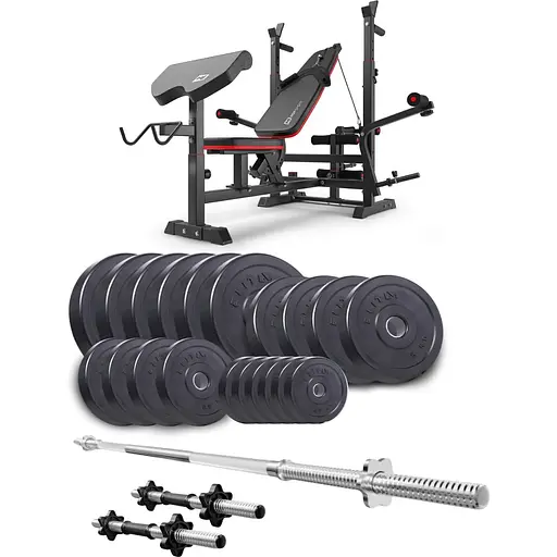 Набір Elitum Titan 109кг з лавою HS-1075 Pro, штангою та гантелями
