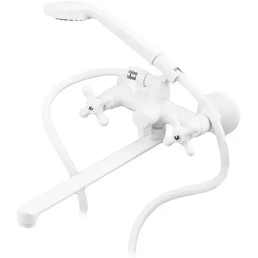 Смеситель для ванны с лейкой Plamix Pablo -140 Euro SET white PM0670 Белый - фото 1