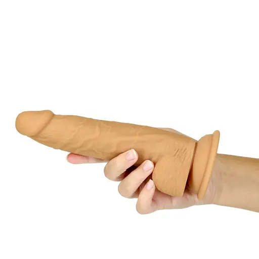 Фалоімітатор Addiction Dual Density Silicone Dildo Caramel 8″, присоска, діаметр 4,3 см, вібропуля - фото 5