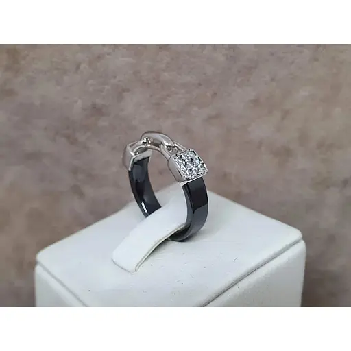 Серебряное кольцо Aurora Замочек с керамикой и фианитами. С1157Ч - фото 3