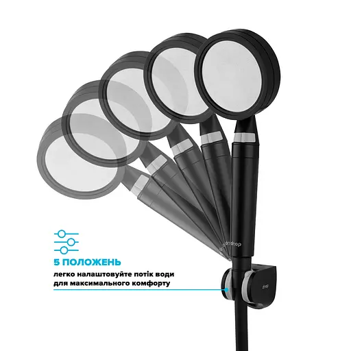 Душевой набор Drop NANO100B+SET (лейка для душа + шланг + крепление), черный - фото 8