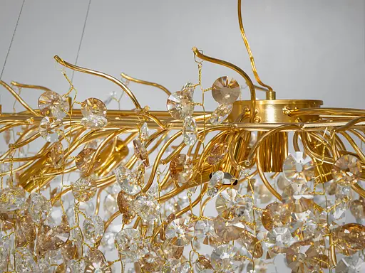 Багата кришталева люстра на тросах витягнутої форми, 12 ламп, золото - фото 4