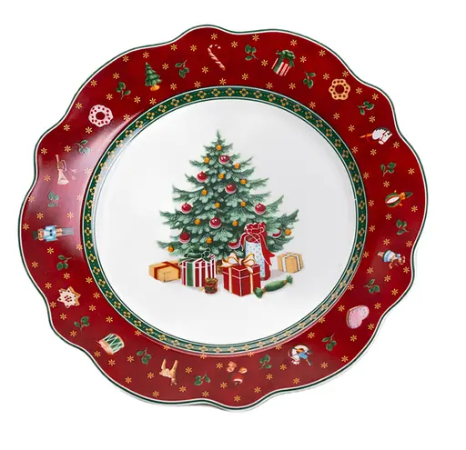 Тарелка десертная Christmas 21.5 см фарфоровый новогодний принт Бело красный - фото 1