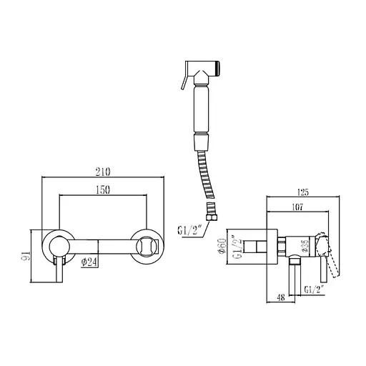 Набір гігієнічного душу прихованого монтажу Wezer EKO9A-01 сатин, Хром матовий - фото 2