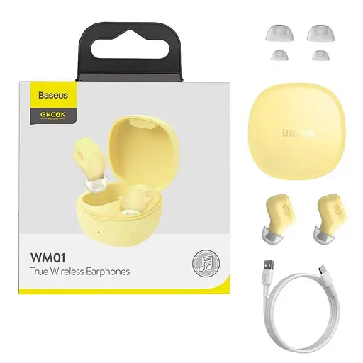 Навушники BLUETOOTH Baseus WM01 Encok TWS 5Hours, BT5.0, 40mAh/300mAh| (NGWM01-04) yellow - фото 2