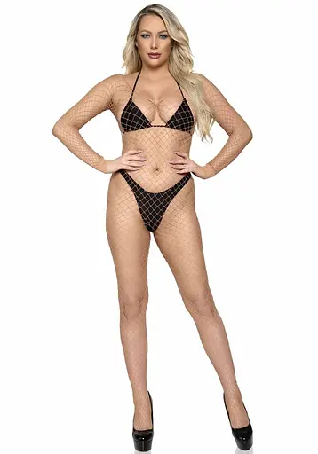Бодистокинг в крупную сетку Leg Avenue Long Sleeved Bodystocking One size Nude длинный рукав - фото 3