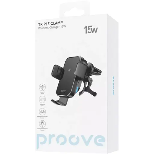 Автодержатель с беспроводной зарядкой Proove Triple Clamp 15W Black (WHTC15010001) [136215] - фото 6