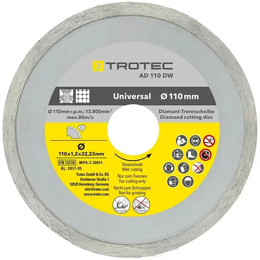 Набор отрезных алмазных дисков Trotec 110/115 х 22.23 х 1.2 мм (DAS302830) - фото 4