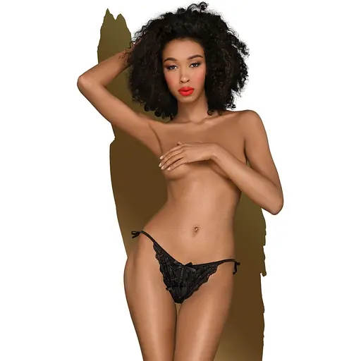 Трусики-слепые Penthouse Too Hot To Be Real S/M Black, кружево, регулируемая посадка