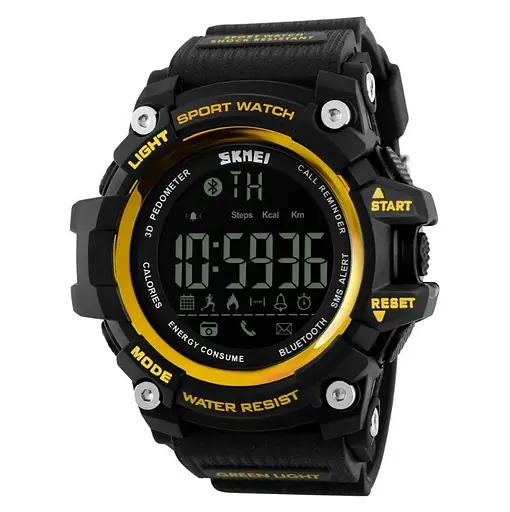 Спортивний годинник з Bluetooth Skmei 1227 Чорний з жовтим