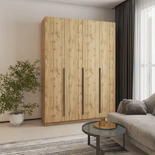 Шкаф 4-дверный MebelStar Оскар ДСП BG, блок ящиков+полки 160x52x220 см Дуб тахо (MBS-4698)