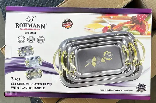 Універсальний набір хромованих підносів Bohmann BH 6933 3 предмети Троянда - фото 2