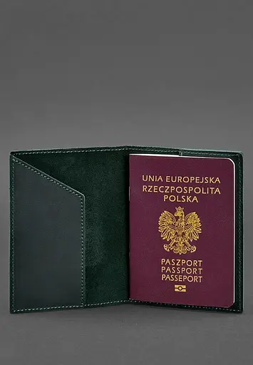 Кожаная обложка для паспорта с польским гербом зеленая Crazy Horse - фото 3