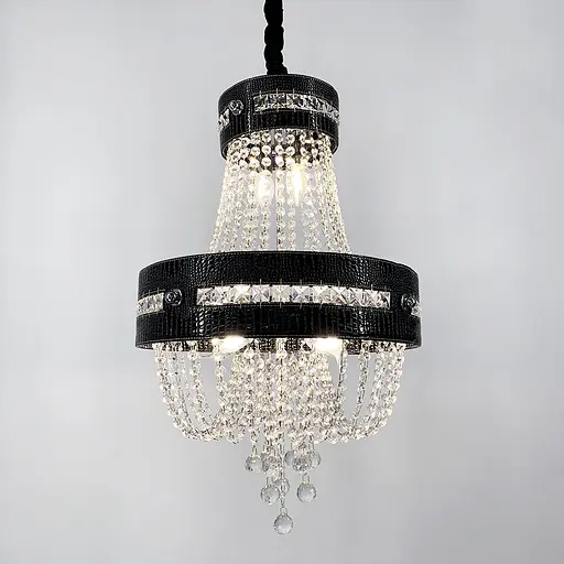 Підвісна кришталева люстра із чорною екошкірою Line.F S 003/6 BK - фото 4