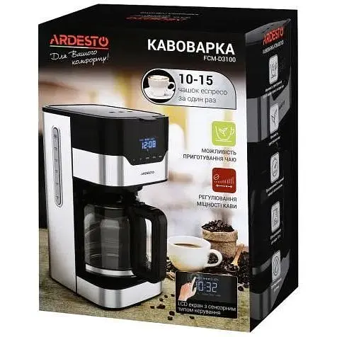 Кофеварка Ardesto FCM-D3100 Black/Silver 900W капельная, 1.5 л - фото 4