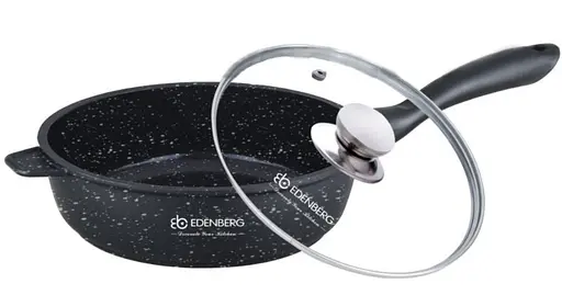 Сковорода глубокая Edenberg EB-3322 3.3 л мраморное покрытие со стеклянной крышкой 28 см - фото 1