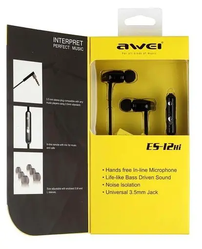 Дротові навушники Awei ES-12hi, 3.5mm, 1.2m, black - фото 6