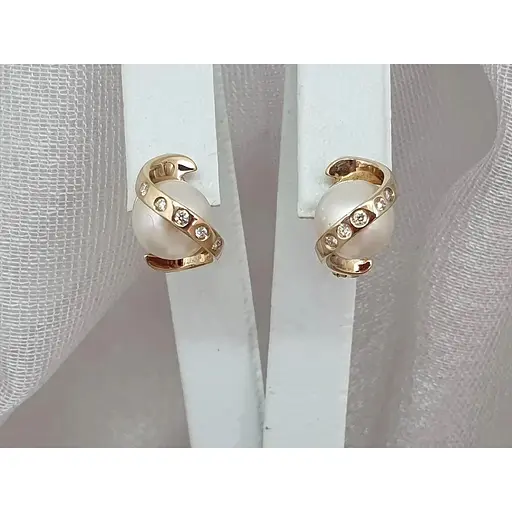 Золотые серьги с бриллиантами и жемчугом. 203040 - фото 2