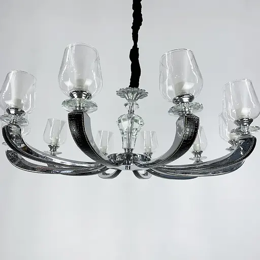 Люстра на 10 подвійних плафонів із елементами чорної екошкіри Line.F S 865/10 BK - фото 2