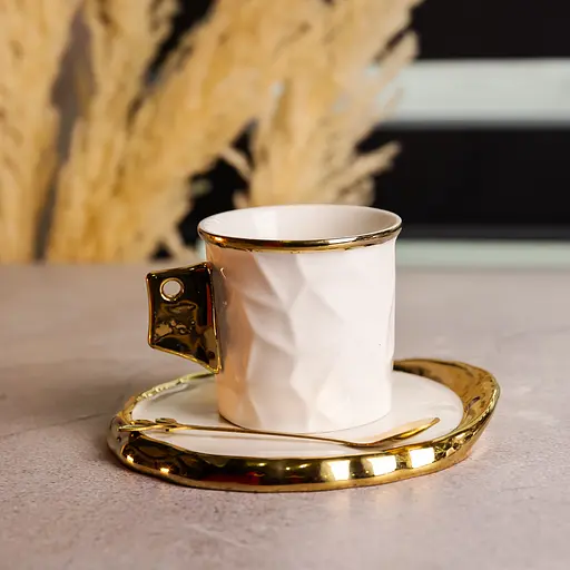 Чашка для кави порцелянова 200 мл з блюдцем та ложкою білий FM-1B - фото 2