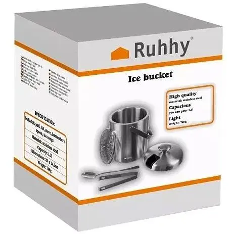 Відерце для льоду Ruhhy 21159 зі щипцями, ложкою, ситечком і кришкою, 1.3 л - фото 2