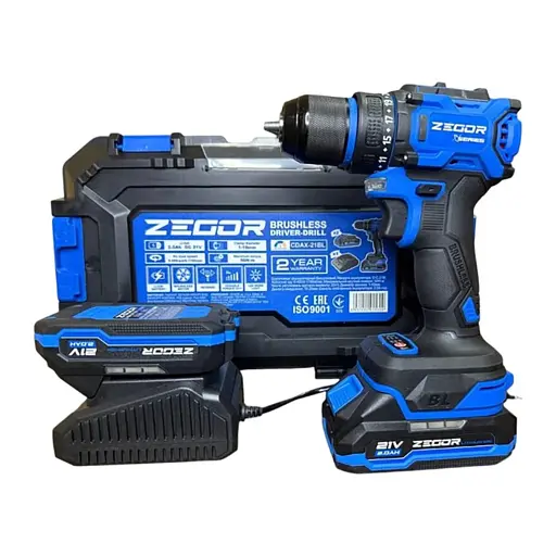 Шуруповерт аккумуляторный универсальный Zegor CDAX-21BL/21В/50 Нм/две скорости/2 батареи 21 В 2 Ач/Реверс/Подсветка
 - фото 1