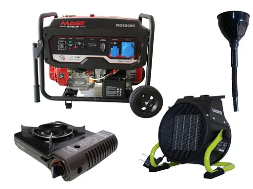 Бензиновий генератор MAST GROUP + газова плитка Orcamp CK-505 + електричний обігрівач Gardyer HE2000 та лійка (KRD6500E) - фото 1
