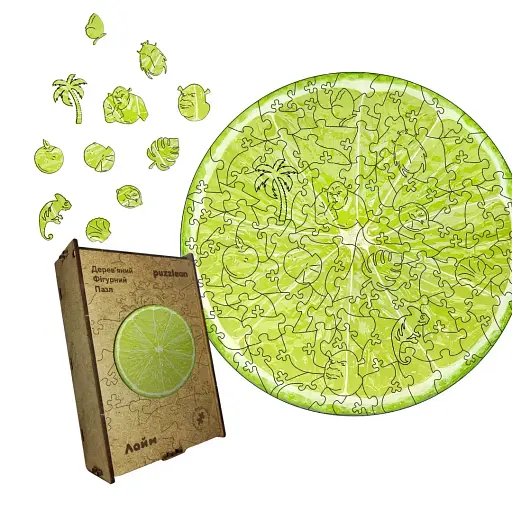 Деревянный фигурный пазл Лайм, А3, Деревянная коробка 200 элементов